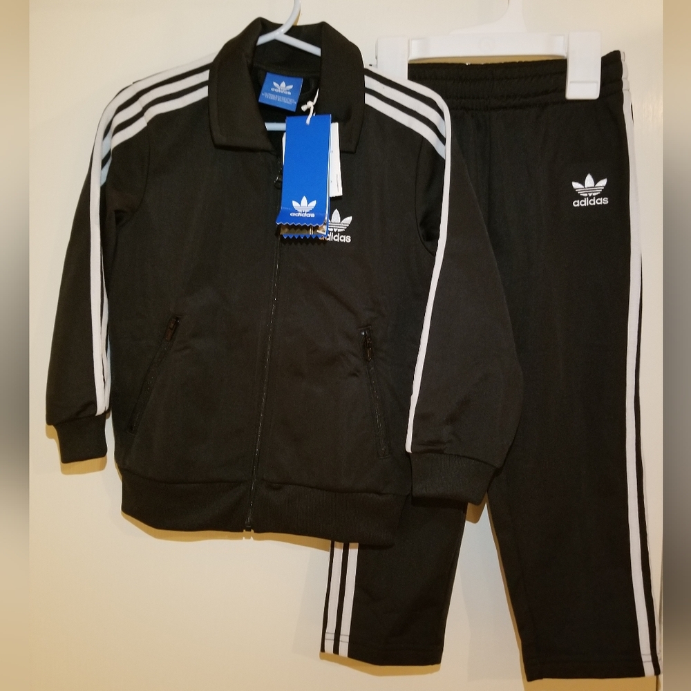 Adidas Kids black tracksuit. Kids size 3t new with tags